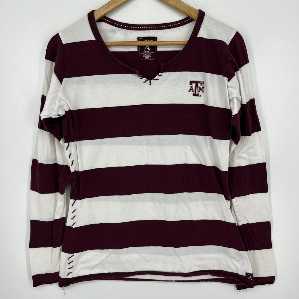 Antigua Texas A&M Aggies Womens Medium Long‎ Sleeve Striped Shirt Maroon White
